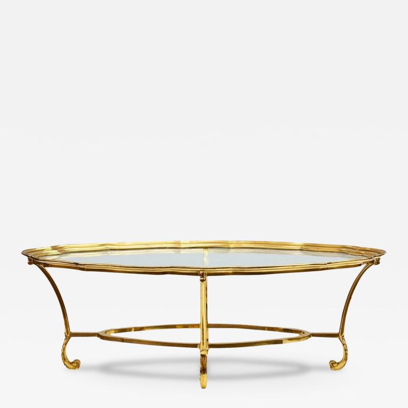  LaBarge Hollywood Regency Glass and Brass Oval Cocktail Table by LaBarge