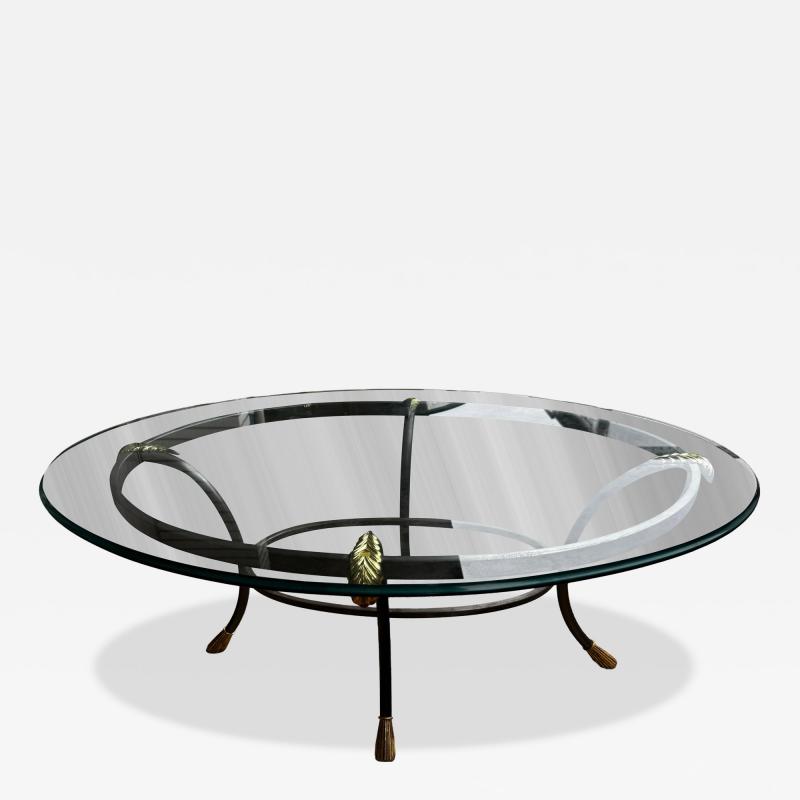  LaBarge LaBarge Style Steel with Brass Accents and Glass Oval Coffee Table Table