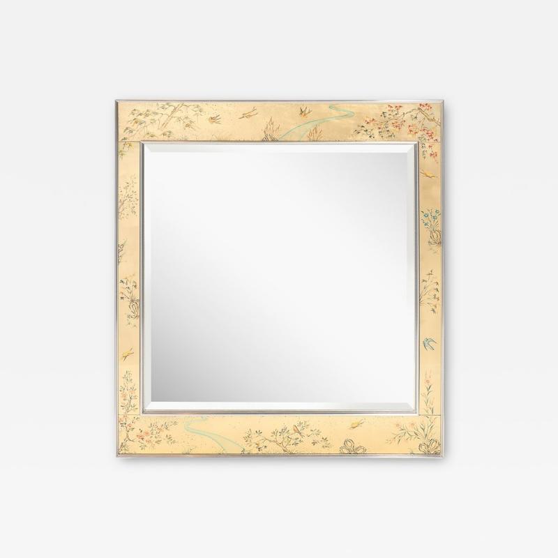  LaBarge Mid Century Gilt Eglomise Chinoiserie Narrative Border Mirror Signed J Beukema