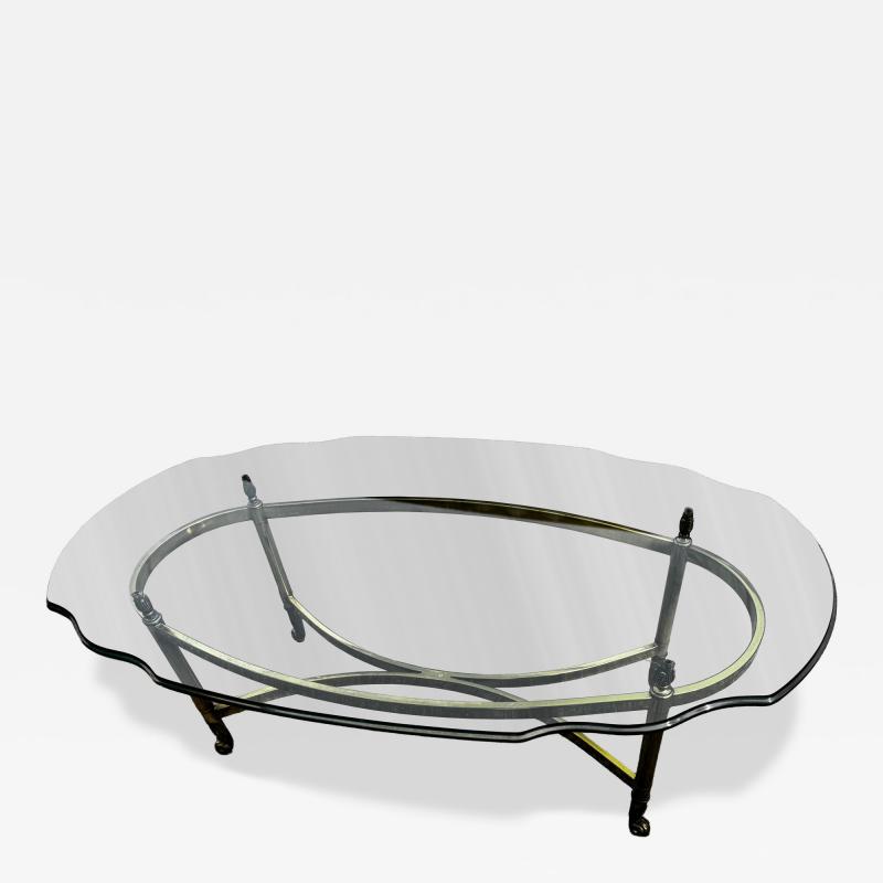  LaBarge Oval Brass and Beveled Glass Labarge Style Coffee Table