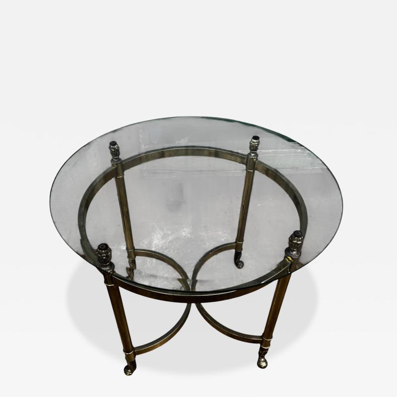  LaBarge Round Brass and Glass Labarge Style End Table