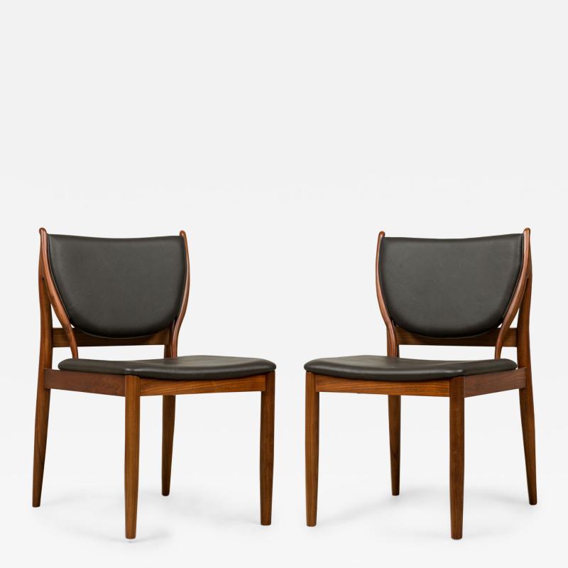  Lagos Contemporary Modern Walnut and Dark Olive Leather Dining Side Chairs