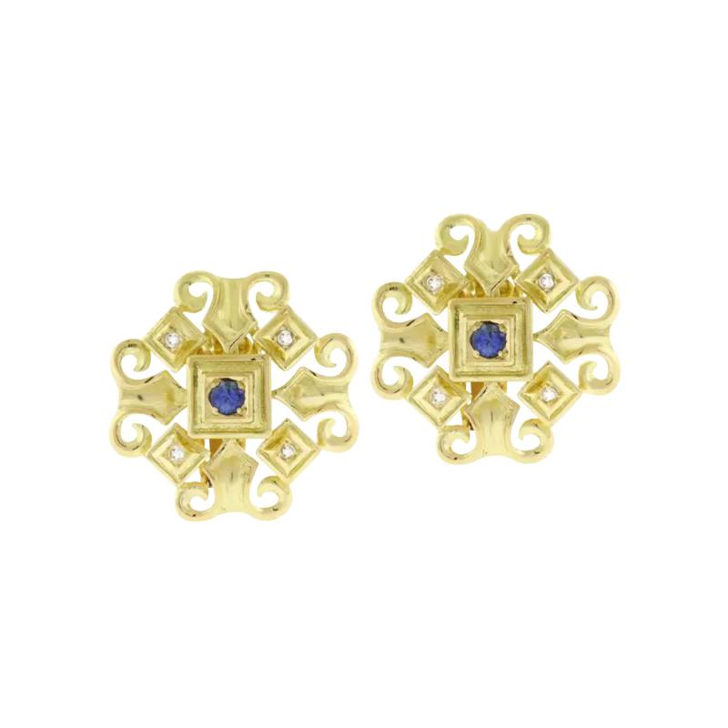  Lalaounis Ilias Lalaounis ILIAS LALAOUNIS GOLD GEOMETRIC EARRINGS WITH SAPPHIRES AND DIAMONDS