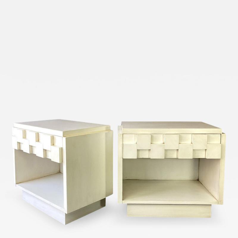  Lane Furniture Brutalist Lane Staccato Pair Nightstands Restored Burnished Custom White Enamel