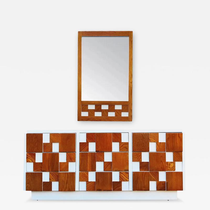  Lane Furniture Expertly Restored Enameled Lane Staccato or Mosaic Brutalist Dresser Mirror