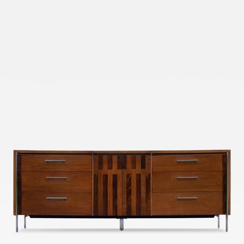  Lane Furniture Lane Altavista Walnut Rosewood 9 Drawer Long Dresser or Cabinet w Chrome Legs