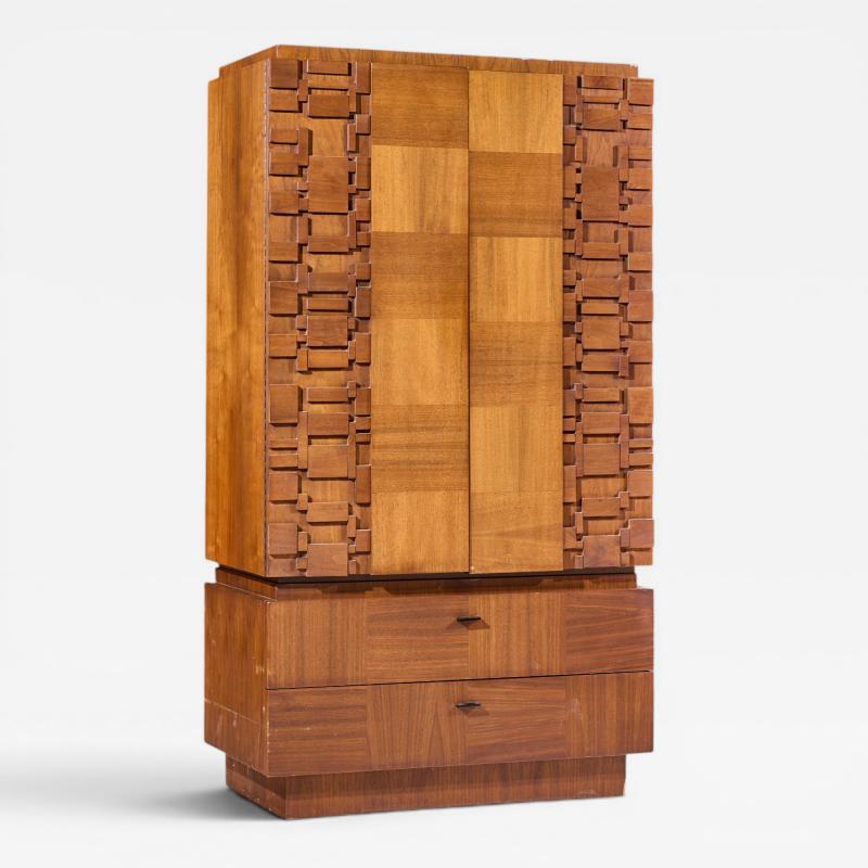  Lane Furniture Lane Brutalist Mid Century Walnut Armoire Dresser
