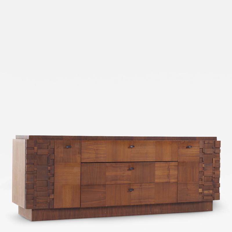  Lane Furniture Lane Brutalist Mid Century Walnut Lowboy Dresser