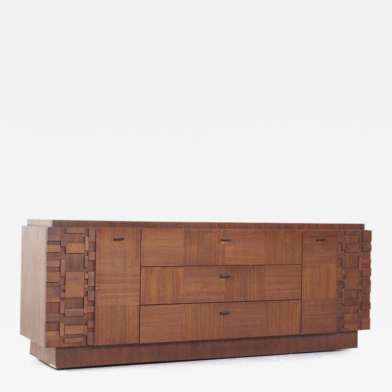  Lane Furniture Lane Brutalist Mid Century Walnut Lowboy Dresser