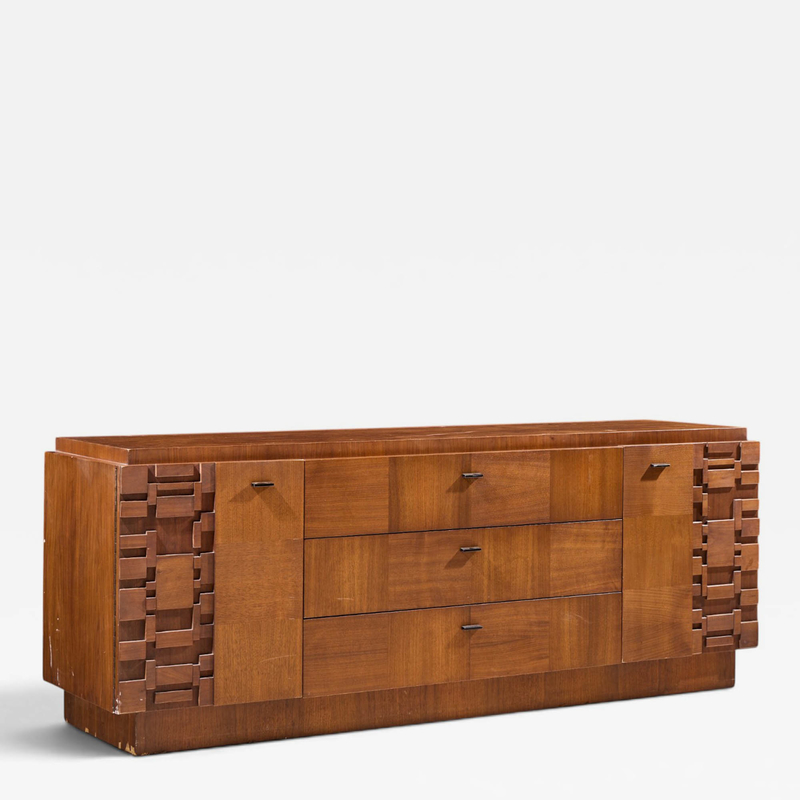  Lane Furniture Lane Brutalist Mid Century Walnut Lowboy Dresser