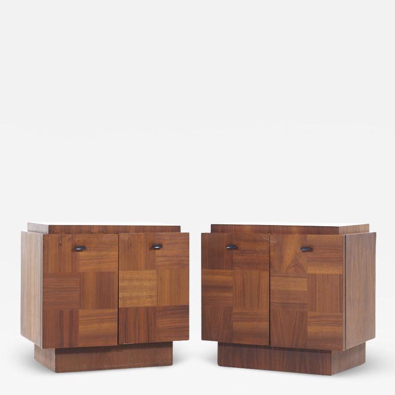  Lane Furniture Lane Brutalist Mid Century Walnut Nightstands Pair