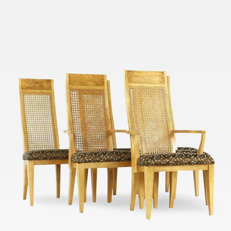  Lane Furniture Lane Mid Century Burlwood and Cane Dining Chairs Set of 6