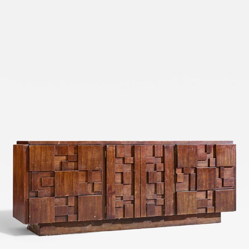  Lane Furniture Lane Staccato Brutalist Mid Century Walnut Lowboy Dresser