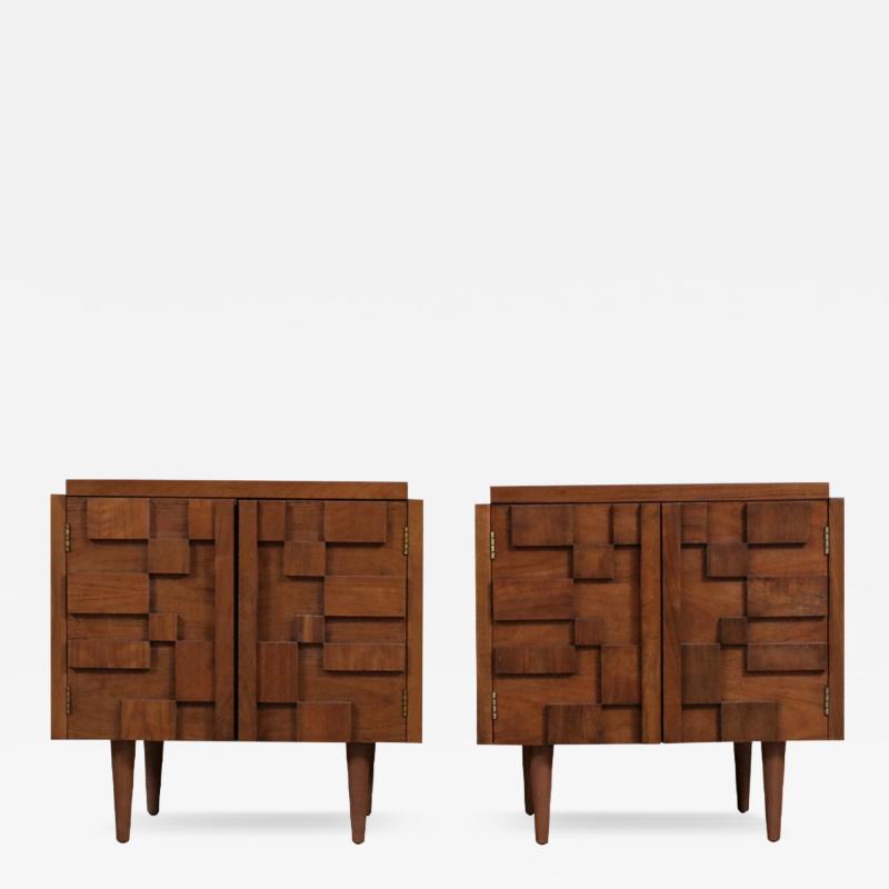  Lane Furniture Mid Century Brutalist Modern Staccato Night Stands by Lane
