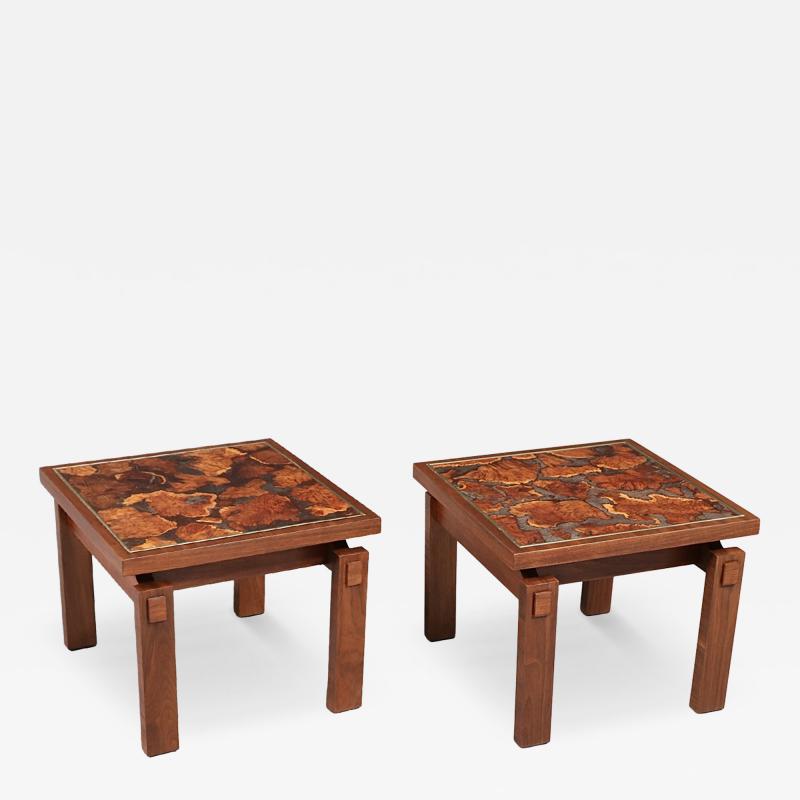  Lane Furniture Mid Century Floating Top Walnut Live Edge Side Tables by Lane