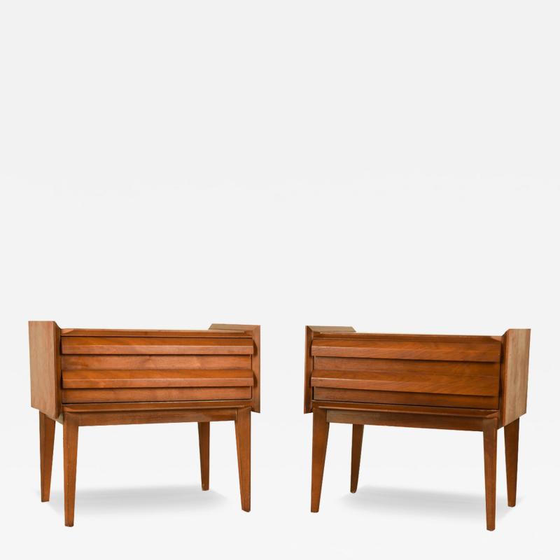  Lane Furniture Mid Century Lane Walnut Pair Nightstands End Tables First Edition Collection