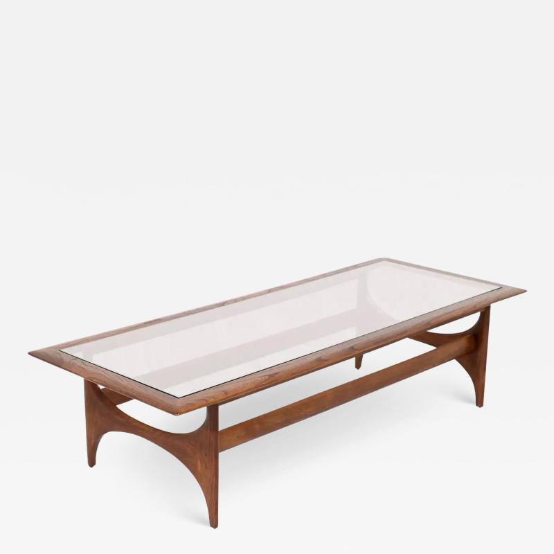  Lane Furniture Mid Century Modern Sculpted Walnut Glass Coffee Table by Lane Furniture