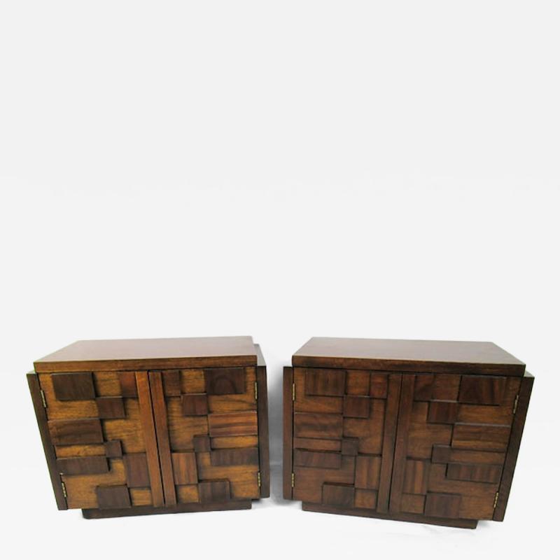  Lane Furniture Pair American Modern Mahogany Cube Night Stands Lane
