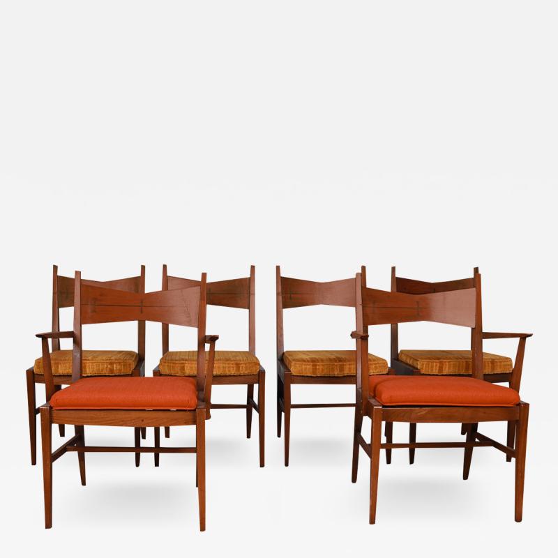  Lane Furniture Six Mid Century Walnut Dining Chairs Lane Tuxedo inlay