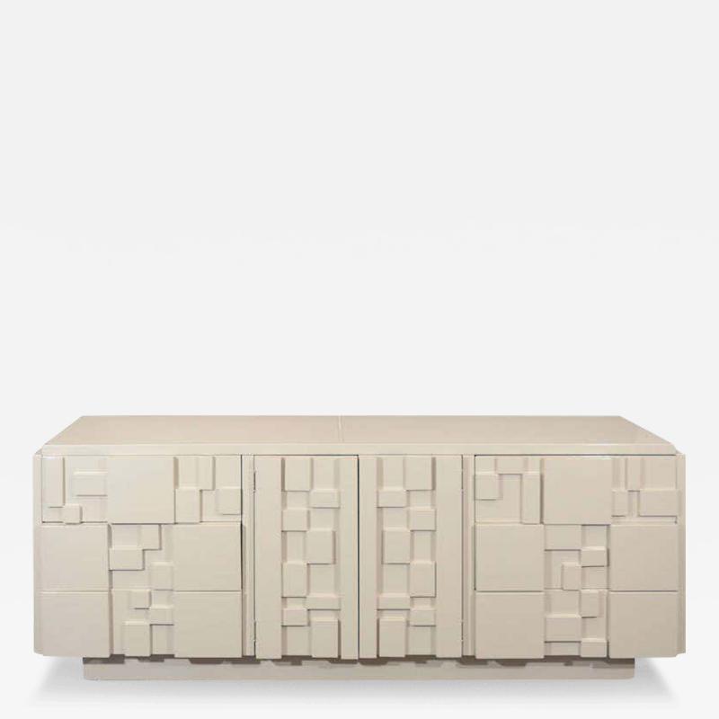  Lane Furniture White Lacquered Lane Furniture Brutalist Dresser in the Manner of Paul Evans