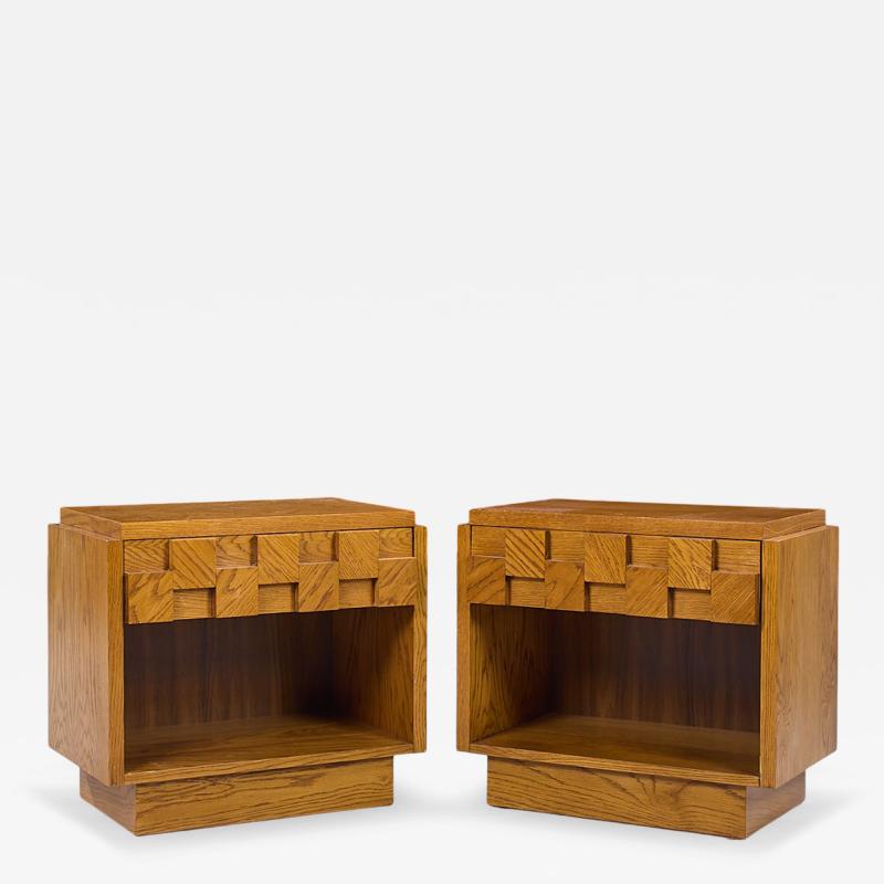  Lane Staccato Lane Staccato Brutalist Mid Century Oak Nightstands Pair