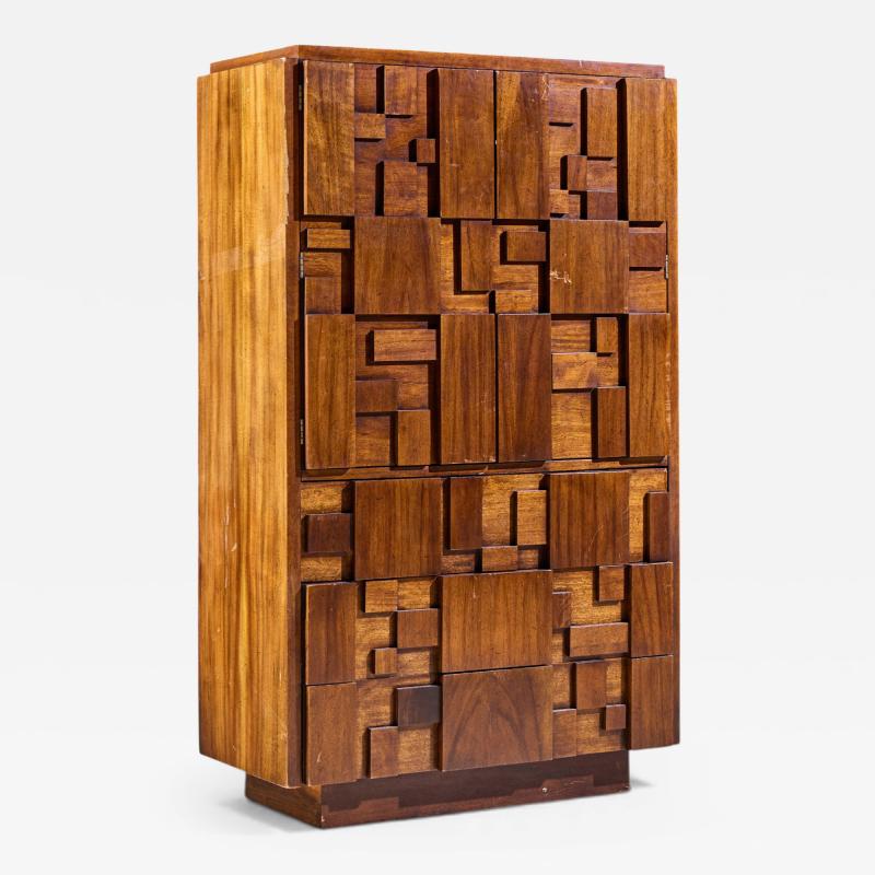 Lane Staccato Lane Staccato Brutalist Mid Century Walnut Highboy Armoire Dresser