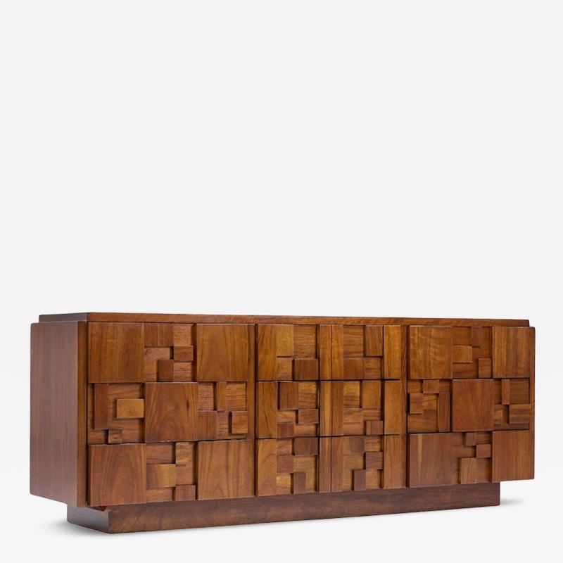  Lane Staccato Lane Staccato Brutalist Mid Century Walnut Lowboy Dresser