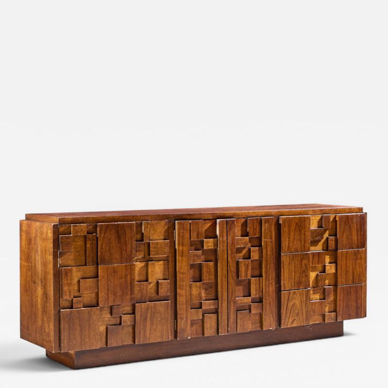  Lane Staccato Lane Staccato Brutalist Mid Century Walnut Lowboy Dresser