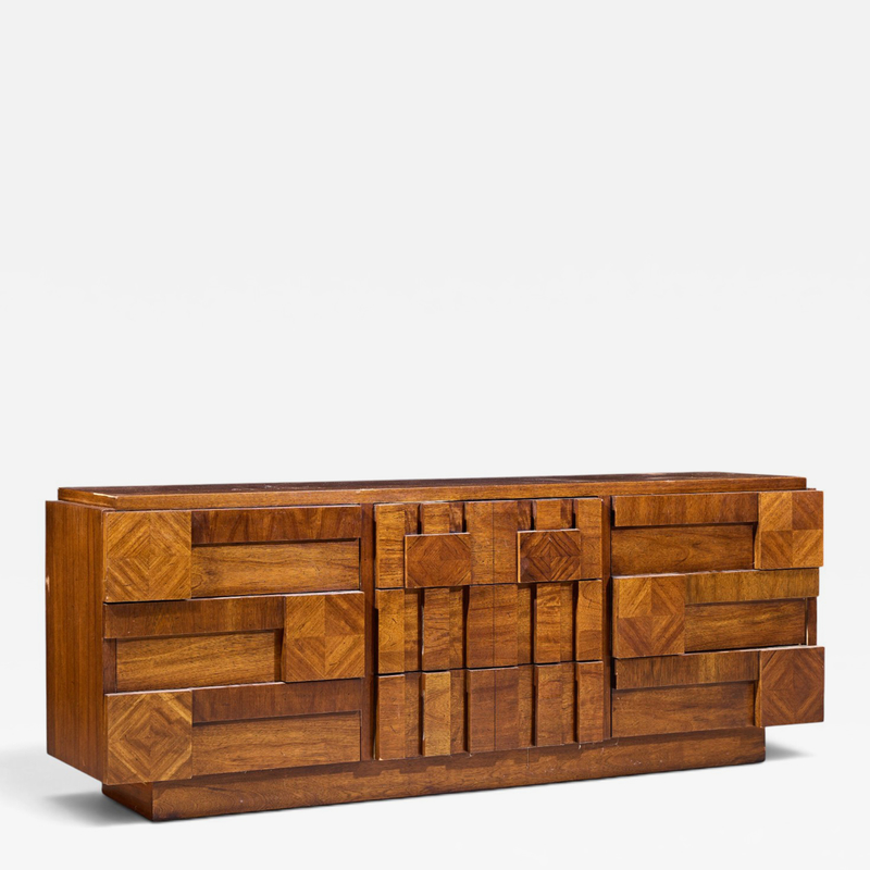  Lane Staccato Lane Staccato Brutalist Mid Century Walnut Lowboy Dresser