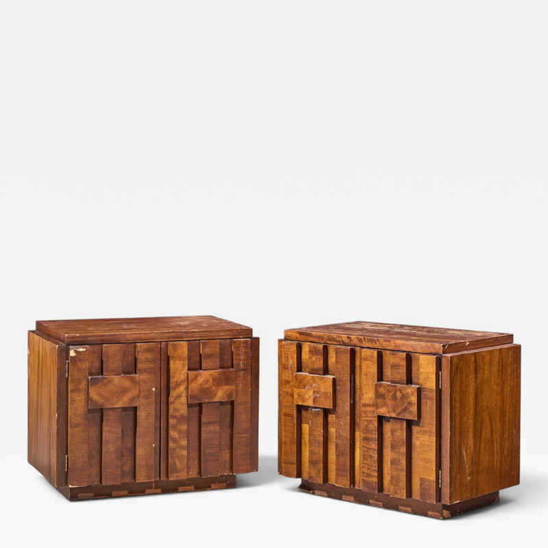  Lane Staccato Lane Staccato Brutalist Mid Century Walnut Nightstands Pair