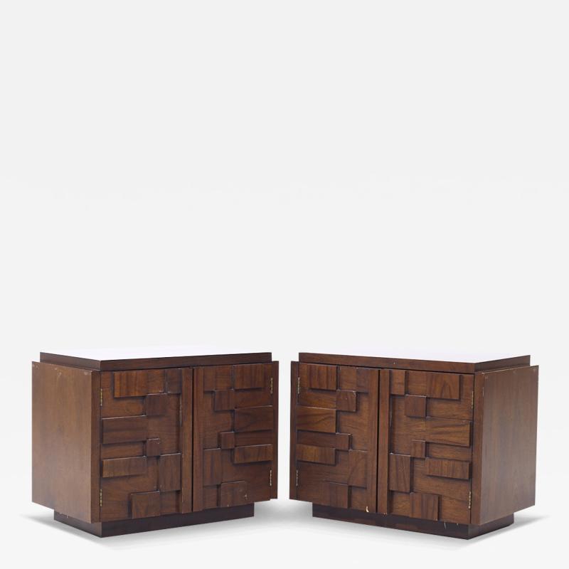  Lane Staccato Lane Staccato Mid Century Brutalist Walnut Nightstands Pair