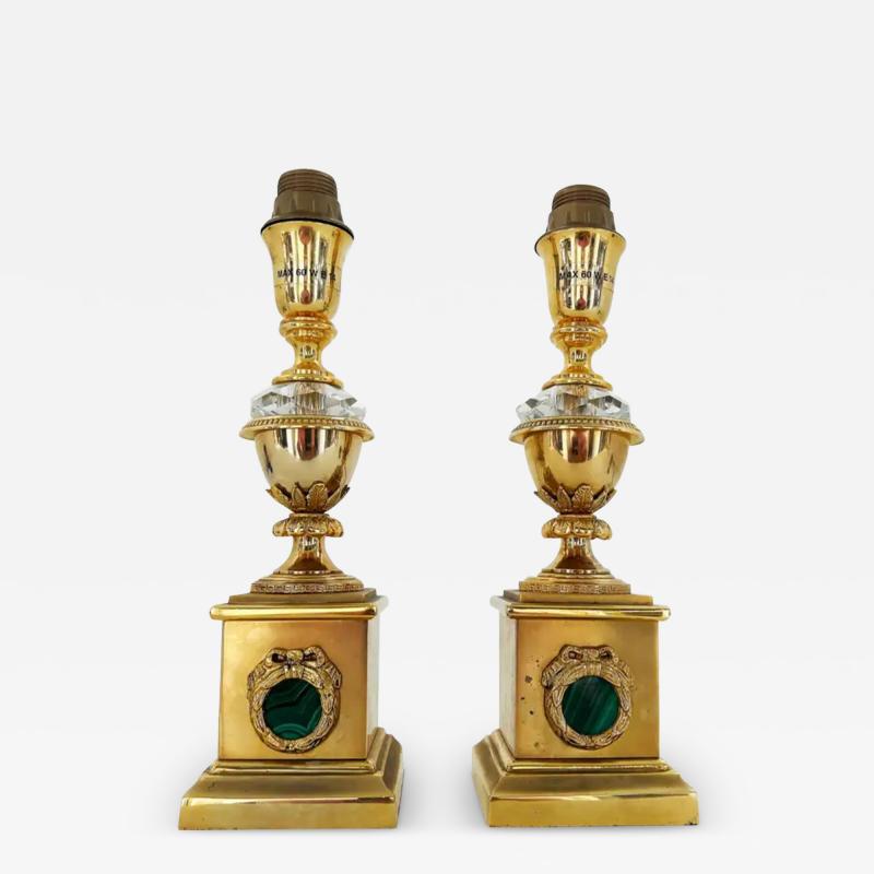  Laudarte Srl Laudarte SRL Gilt Bronze Crystal Malachite Table Lamps Italian Pair