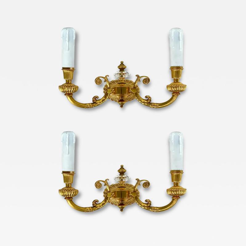  Laudarte Srl New Laudarte Srl Gilt Bronze Crystal Wall Sconces Pair