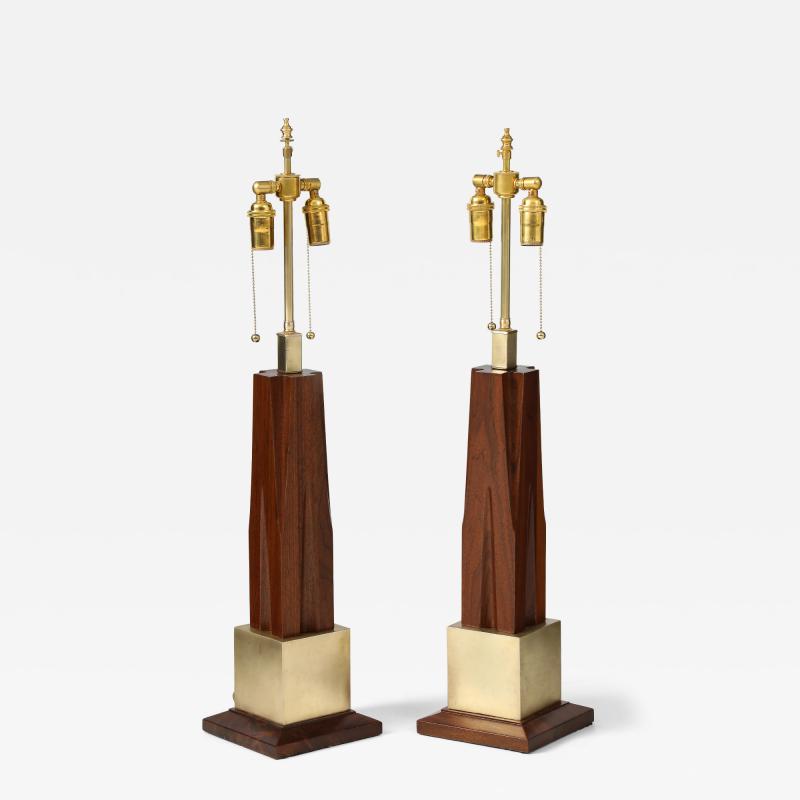  Laurel Lamp Company 1960s Mid Century Modern Brass And Walnut Table Lamps Attributed To Laurel