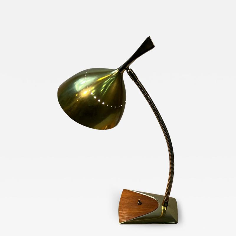  Laurel Lamp Company MID CENTURY BRASS TONED GOOSENECK PERFORATED SHADE LAMP