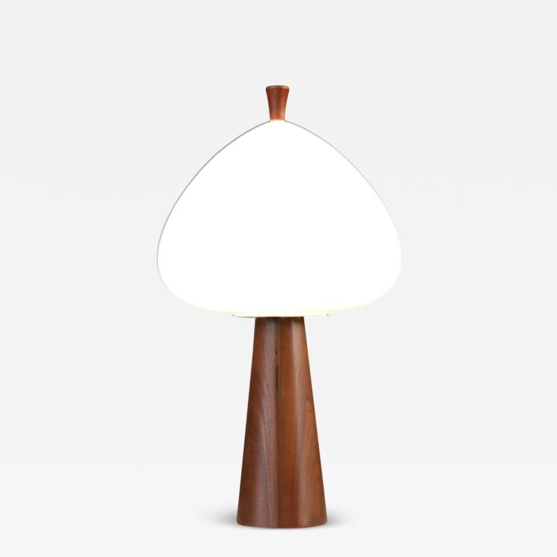  Laurel Lamp Company Mid Century Modern Mushroom Glass Walnut Lamp by Laurel