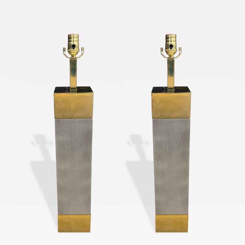  Laurel Lamp Company Pair Of Laurel Stainless Steel And Brass Lamps