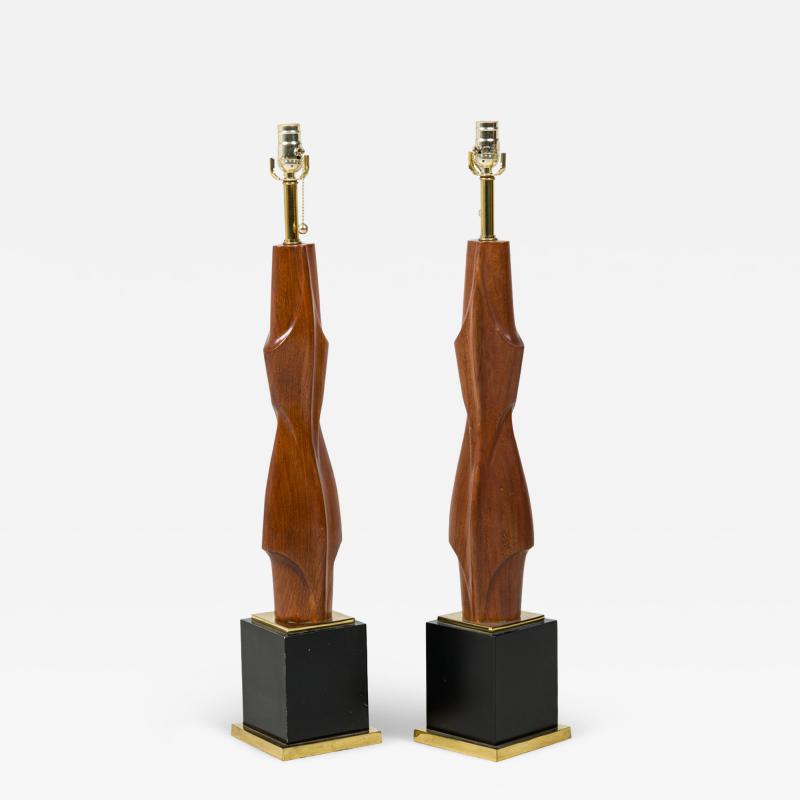  Laurel Lamp Company Pair of American Modern Mahogany and Brass Table Lamps Laurel Lamp Company