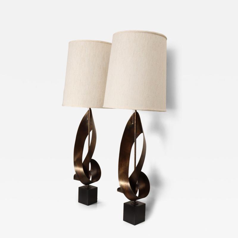  Laurel Lamp Company Pair of Vintage Brutalist Steel Ribbon Table Lamps by Richard Barr For Laurel