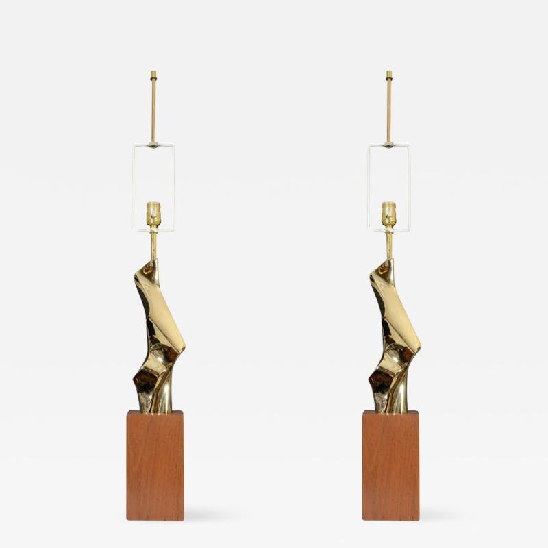 Laurel Lamp Company Stunning Pair of Mid Century Brass Sculptural Modernist Lamps