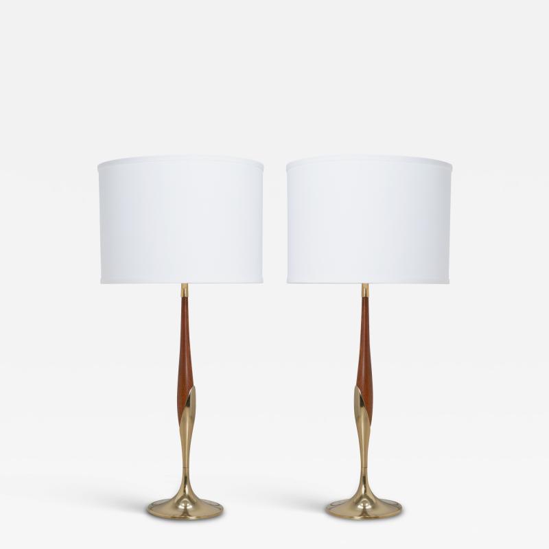  Laurel Lamp Company Walnut Brass Table Lamps by Laurel Lamp Company Pair