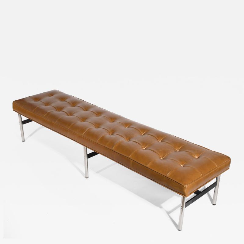  Laverne International Laverne International Long Bench in Box Tufted Camel Leather NYC Series 1960s