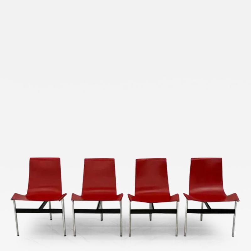 Laverne International Set of Four Red Leather T Chairs Katavolos Littell Kelley