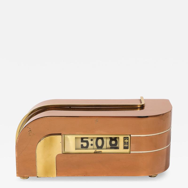 Lawson Time Inc Art Deco Lawson Model P 40 Zephyr Streamlined Copper Brass Electric Clock