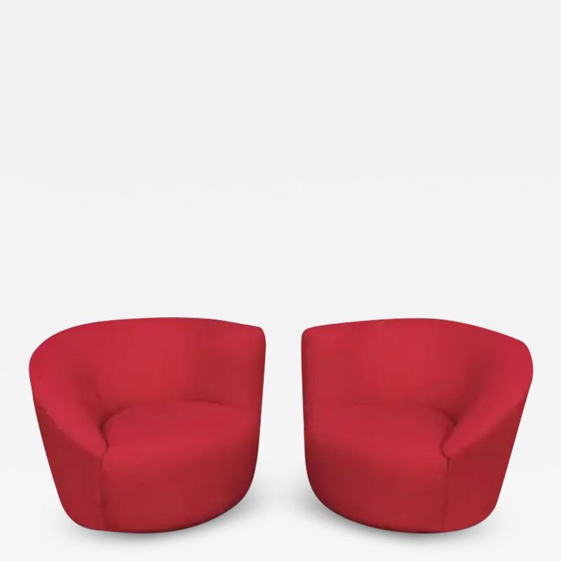  Lazar Industries Pair of Lazar Lounge Chairs After Vladimir Kagan in Red Upholstery with Ottoman