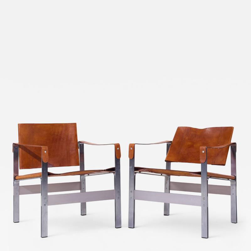  Le Corbusier Le Corbusier Style Mid Century Leather and Stainless Steel Sling Lounge Chairs