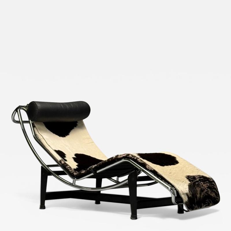  Le Corbusier Le Corbusier Style Mid Century Modern Chaise Lounge Cowhide Metal 20th C 