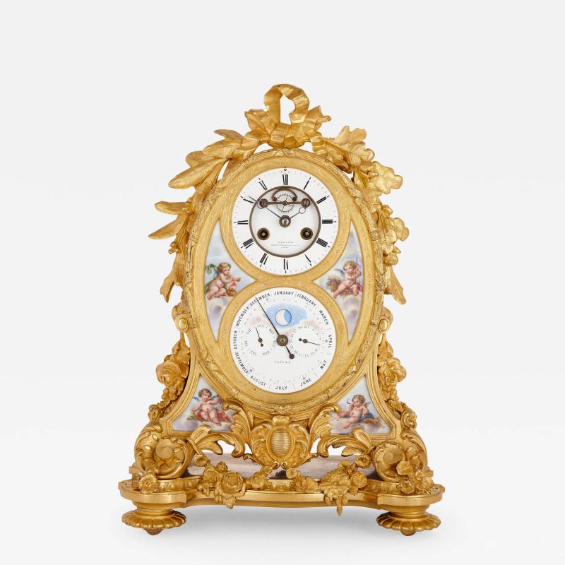  Le Roy et fils Very fine ormolu and S vres style porcelain calendar mantel clock