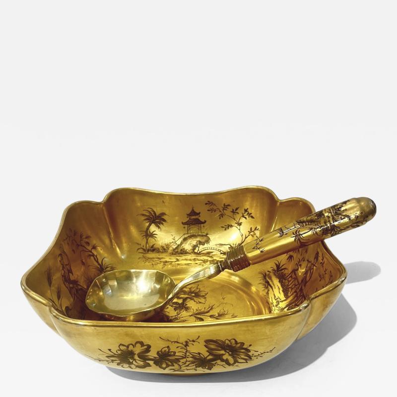 Le Tallec of Paris 1959 French Black Gold Gilt Porcelain Gold Bowl Spool Signed