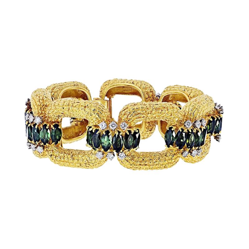  Le Triomphe La Triomphe 18K Yellow Gold Green Tourmaline And Diamond Link Bracelet
